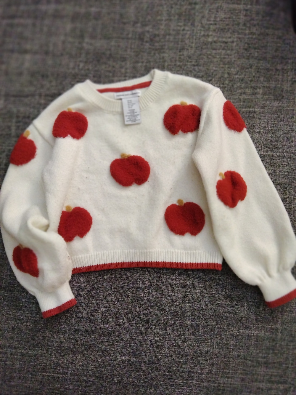 Cream Sweater with Red Pom Apple Motif Kids Sweater 24 M